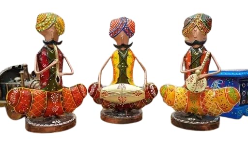 Wudnik Metal Rajasthani Musicians Item Showpiece - Decorative Items for Home| Showpieces | Home Decoration Items Stylish| Table Decorative Items (17X10X24 Cm), Multi Colour | Gift Items
