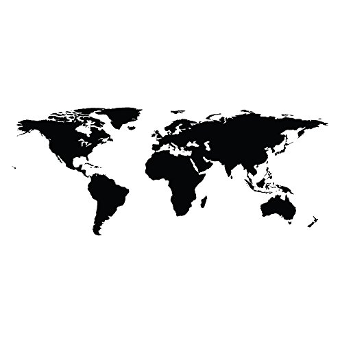 Black World Map Wall Decal Sticker - Stickerbrand Home Decor Vinyl Wall Art. Large (42in X 102in) Die-Cut Size. Removable.