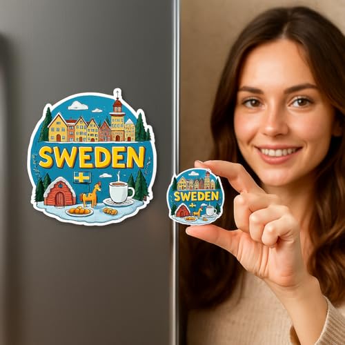 Image of Naxon Sweden Country Theme Souvenir Wooden Refrigerator Stylish Fridge Magnet - Fridge Decoration Magnet for Kitchen & Home Decor | Perfect Souvenir Gift | Size 3x3 Inches | Pack of 1