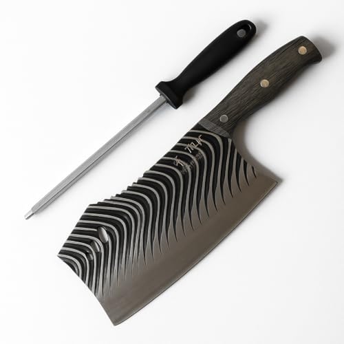 Image of Machado Forging Serbian Chef Knife Set - 12 inch Full Tang High Carbon Clad Steel Butcher Cleaver with Knife Sharpener - Perfect for Vegetables, Fish, Meat - Ideal for Kitchen, Hotel, Restaurant