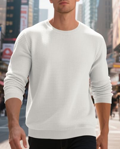 Men’s Waffle Knit Crew Neck Long Sleeve Top – Thermal Undershirt Pullover Casual Sweater2