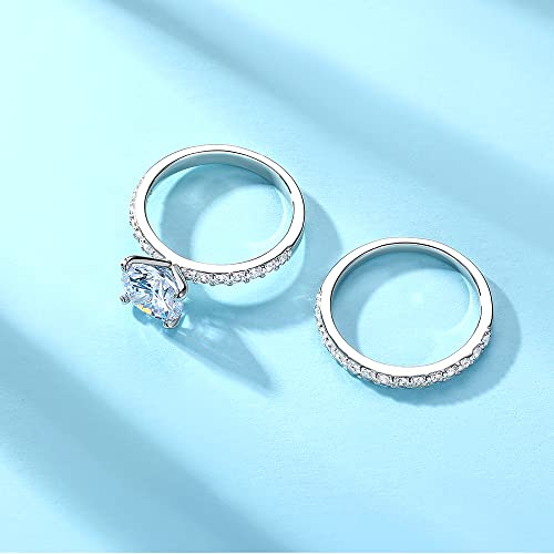 2 CT Round Cut Engagement Rings for Women Fake Wedding Ring Band Promise Rings for Her, Cubic Zicornia Ring 2 PCS, Size 4-113