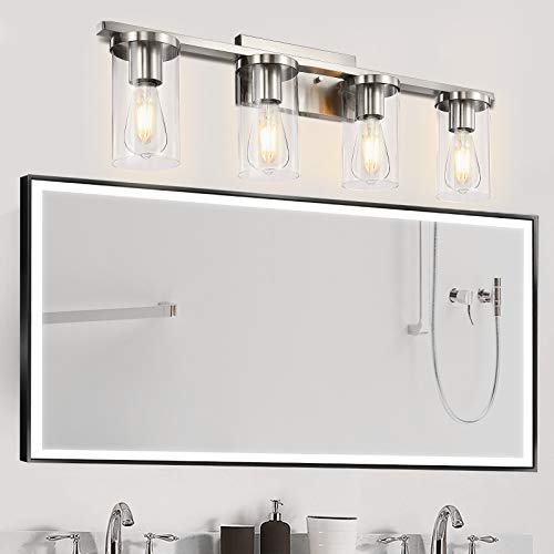 Brushed Nickel 4-Light Vanity Lights, Modern Bathroom Lighting Fixtures Over Mirror with Clear Glass Shade for Bathroom Lighting (Brushed Nickel, 4-Light)