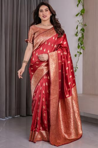 Image of SGF11 Women's Kanjivaram Soft Silk Saree With Unstitched Blouse Piece