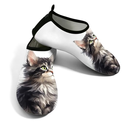 Zapatos de agua para mujer y hombre, zapatos de playa con diseño de gato en acuarela, calcetines de natación de secado rápido, Gato acuarela, 37.5/38.5 EU