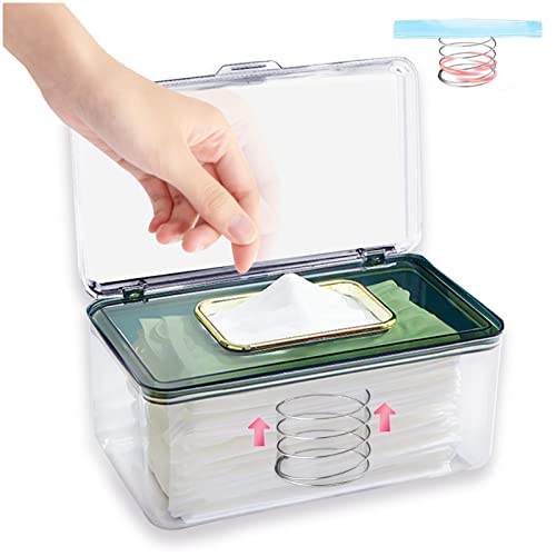 Kalevel Mask Dispenser Clear Baby Wipe Dispenser Large Capacity Wipes Dispenser Portable Tissue Case with Spring for Girls Boys Green