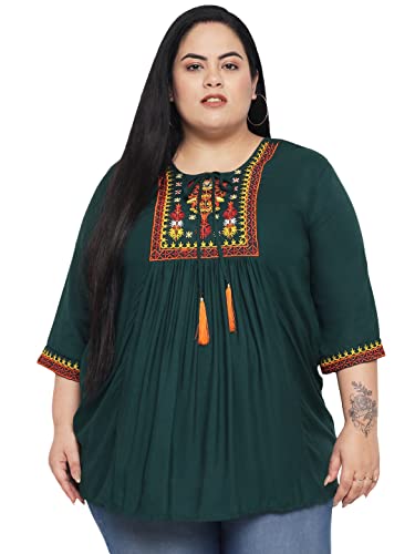 Image of Indietoga Women's Plus Size Rayon Embroidery Tops (2XL to 7XL)