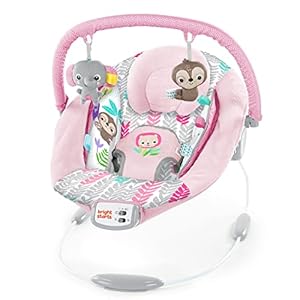 Bright Starts Comfy Baby Bouncer Soothing Vibrations Infant Seat – Taggies, Music, Removable -Toy Bar, 0-6 Months Up to 20 lbs (Rosy Vines)