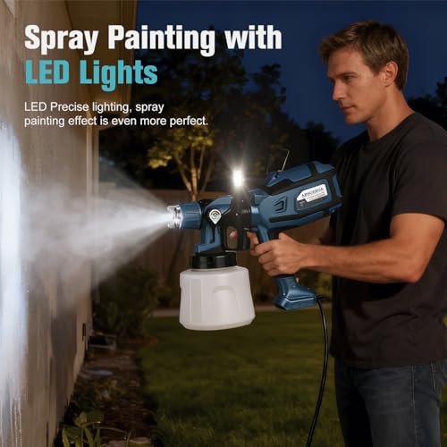 Image of Paint Sprayer, 1250W Electric Paint Sprayer 6 Copper Nozzles 3 Patterns 47oz (1400ml) Large Capacity with LED Easy to Clean, Paint Sprayer for House Painting Furniture Walls Fence Cabinets DIY