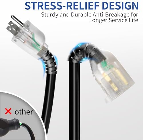 cismorvex 3FT Outdoor/Indoor 10/3 Extension Cord with Lighted, Black - 3