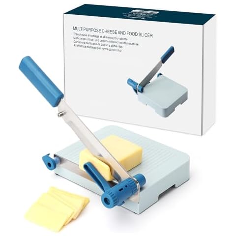 KITCHENDAO Multipurpose Cheese Slicer Cutter with Board for Arthritic and Weak Hands, Adjustable Thickness Dial for Block Cheese, Effortless Slicing, Guillotine Sausage Ham Biltong Jerky Slicer Cover