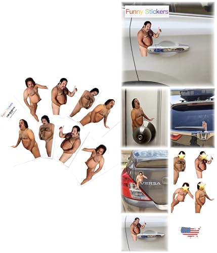 Image of 8 Funny Prank Stickers for Cars and Door Handle Pranks - Ron Jeremy Meme Sticker Amusing Decals Gag Gift Practical Joke (Nude)