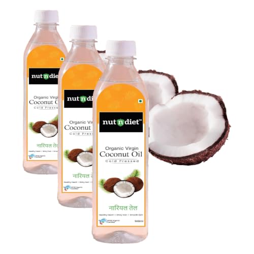 Image of Nutndiet Extra Virgin Coconut Oil, Cold Pressed & Pure Organic | Perfect for Baby Massage, Hair Care, Skin Care, and Cooking | 500ml PET Bottle for Freshness & Convenience (Pack of 3)