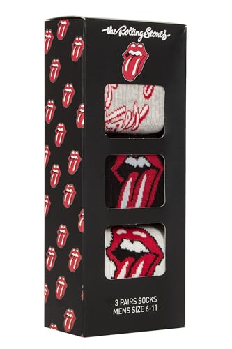 SockShop Chaussettes Homme The Rolling Stones (3 paires) – Coton doux, motifs musicaux langue iconique, chaussettes montantes fun, superbe cadeau pour fans...