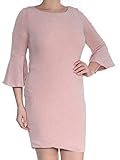 Calvin Klein Women's Petite Metallic Bell-Sleeve Sheath Dress (12P, Blush)