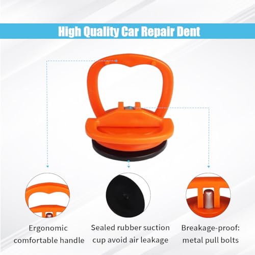 Image of 2PCS Car Dent Puller Kit Handle Lifter, Car Dent Puller Remover Tool, Powerful Suction Cup for Car Dent Repair, Glass and Tiles Lifting, and Objects Moving, Suitable for Most Car Models (Orange)