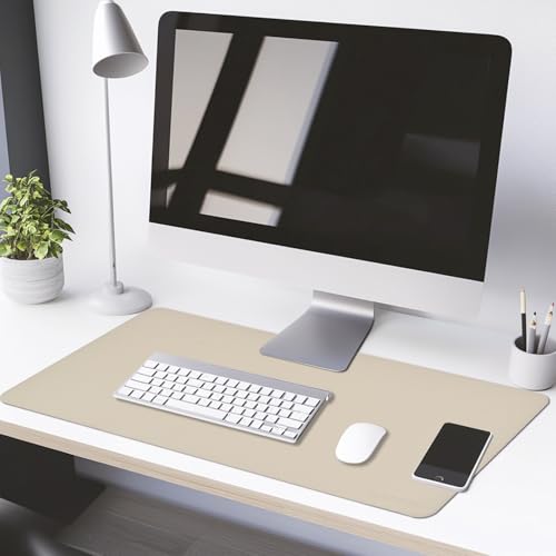 Image of AROPANA Vegan Leather Desk Mat | Large Reversible Mouse Pad & Computer Table Protector | Dual-Side Waterproof Extended Laptop Pad with Edge-Stitched Design (80x40CM, White and Coffee)