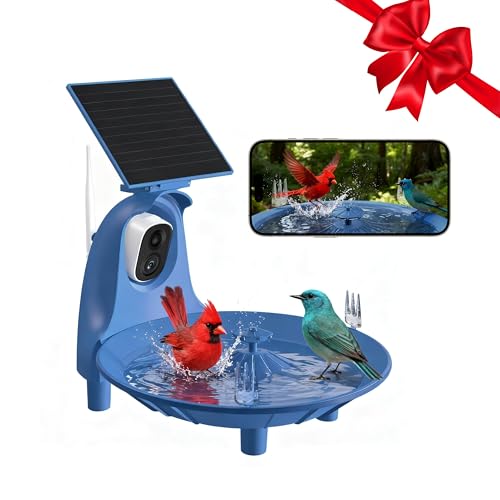 LongPlus Bird Baths Fountain Outside：Bird Bath with 2K Camera, Solar Powered Outdoor Birdbath with Color Night Vision Camera, AI Bird Identification, Ideal Gift for Nature Lover, Parent, Friend
