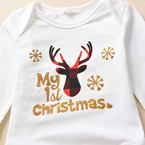 DaMohony 3 Stks Peuter Baby Meisje Xmas Kleding Mijn 1e Kerst Print Romper + Rok + Hoofdband - Afbeelding 4