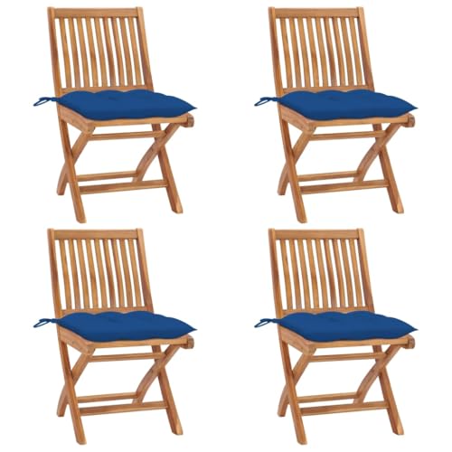 DYRJDJWIDHW Sillas de jardín Plegables 4 uds Madera Maciza Teca con cojinessillas Jardin Exterior sillas Camping Silla terraza sillas exteriorAdecuado para Patios de jardín