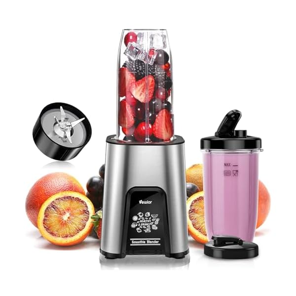 VEWIOR 900W Blender for Shakes and Smoothies, Smoothie Blender with 6 Fins Blender Blade, Personal Blender for Kitchen, Smoothie Juice Mixer Include 2 * 22 oz To-Go Portable Cups