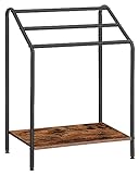 HOOBRO Freestanding Towel-Rack for Bathroom, 3 Tier Blanket Rack for Living Room, 23.6' L x 14.2' W x 33.9' H, Quilt Blanket Ladder Holder, Drying and Display Rack, Rustic Brown and Black BF63LB01