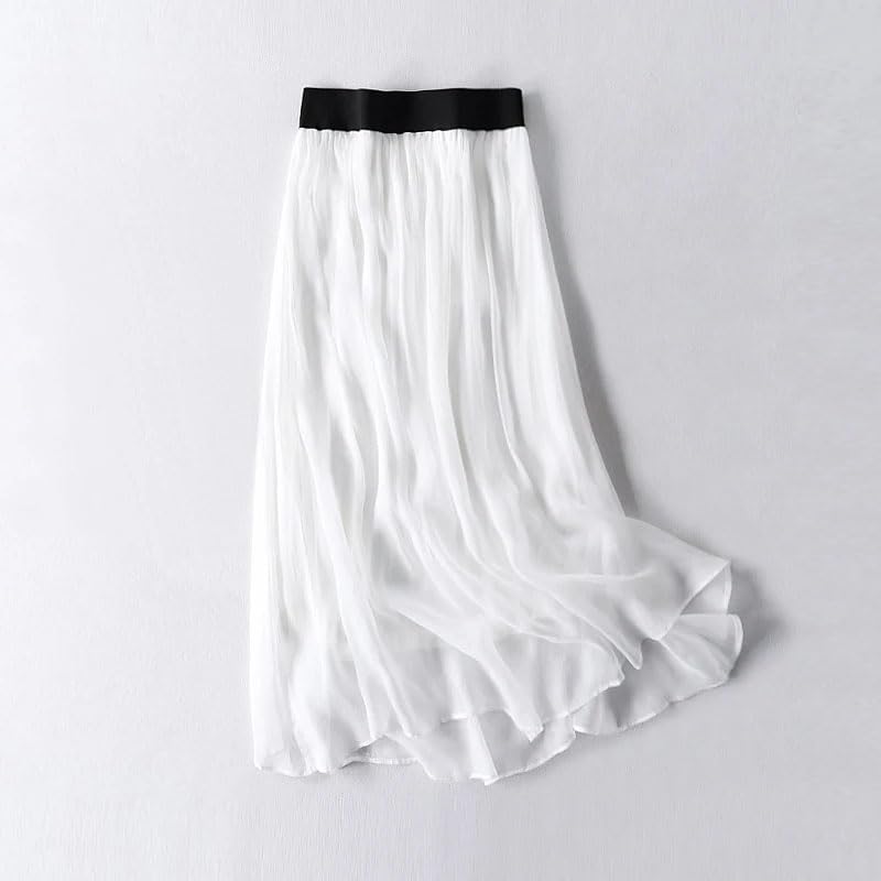 Women Summer Silk Tulle Skirts Slim Vacation Silk Maxi Skirt Solid Thin A-Line Midi Skirt2