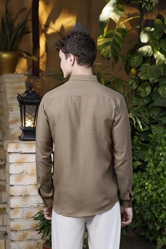 Image of Zilcon Linen Shirts for Men Casual Button Down Long Sleeve Shirt Solid Summer Beach Hawaiian Shirts