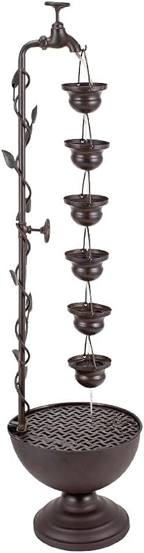 39" Tiered Water Fountain Outdoor 6 Hanging Cups Garden Water Feature | Vintage Cascading Waterfall Fountains, Rustic Metal Outside Soothing Water Flow for Garden Patio Yard Porch Home Decor