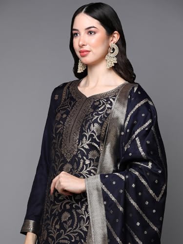 Image of Vaamsi Women's Chanderi Ethnic Motifs Woven Design Straight Kurta Pant With Dupatta With Cotton Inner