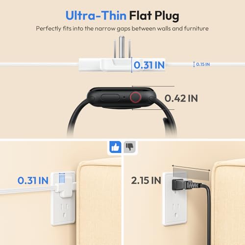 NTONPOWER Doble Extensión de 18 pies, Divisor de Cordón con 3 Tomacorrientes en Cada Lado, 2 USB-A & 1 USB-C, Enchufe Plano miniatura 5