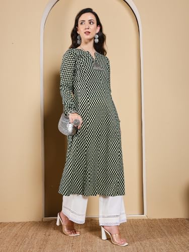 Image of FIORRA Women's Turquoise Floral Printed Anarkali Kurta