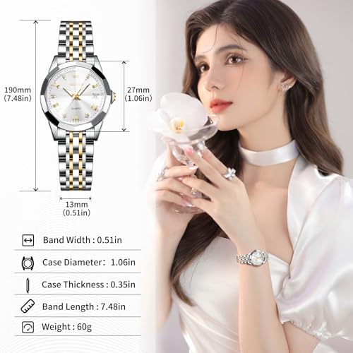 Image of OLEVS Watches Women with Date Silver Stainless Steel Luxury Ladies Watches with Small Writs Diamond Watches for Women Waterproof Elegant Dress Quartz Analog Women's Wrist Watches Reloj de Mujer