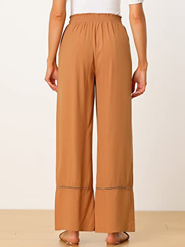 Allegra K Women's 2025 Summer Casual Pants Loose High Waist Drawstring Wide Leg Palazzo Trousers with Pockets4