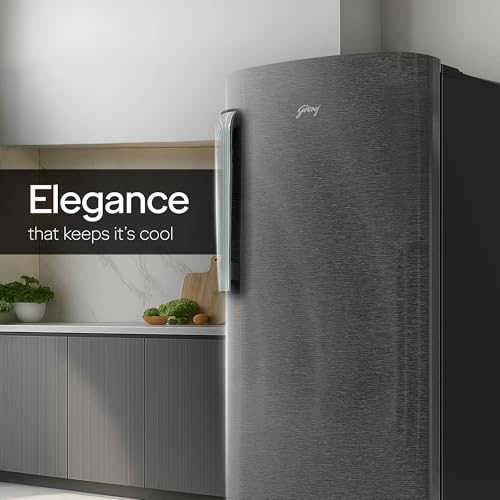 Image of Godrej 194 L 5 Star | Turbo Cooling Technology | 24 Day Farm Freshness | Moisture Control, Hygiene+ Inverter Technology | Direct Cool Single Door Refrigerator (RD EMARVEL 215E THI FS ST, Fossil Steel)