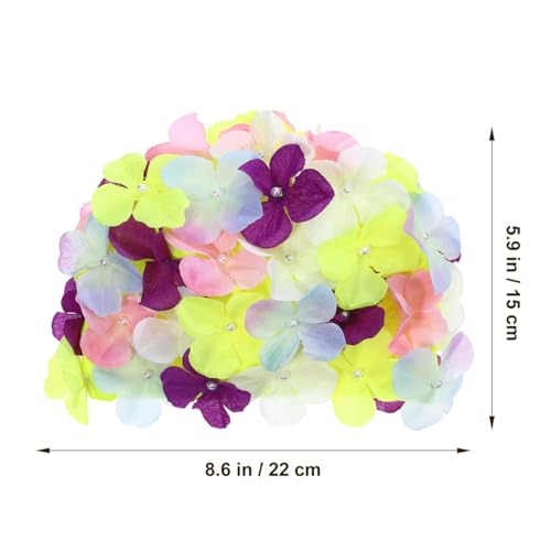 Image of Housoutil Women Floral Swim Cap, Retro Flower Swimming Bathing Cap，L | Comfortable Bathing Hats Breathable for Adult Women Long /Short Hair, Retro Floral Petal Shower Swimming Hat