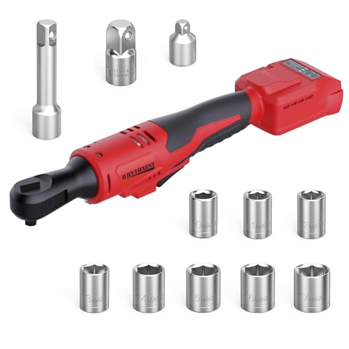 3/8' Cordless Ratchet Wrench Compatible with Milwaukee M18 Battery,42Ft-Lbs Torque Electric Ratchet Set with 220RPM Variable Speed Trigger,8 Sockets,1/4' and 1/2' Adapters,3' Extension Bar(Tool Only)