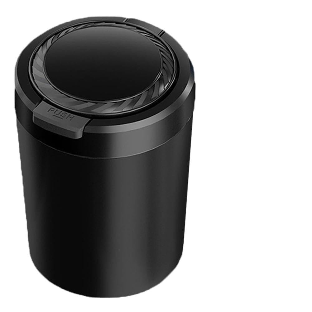 RichVibe LED Car Ash Tray with Lid, Smokeless Aluminum Alloy Cup Vehicle Cup Holders, Blue Light Illuminates on Opening, Detachable Liner, Black