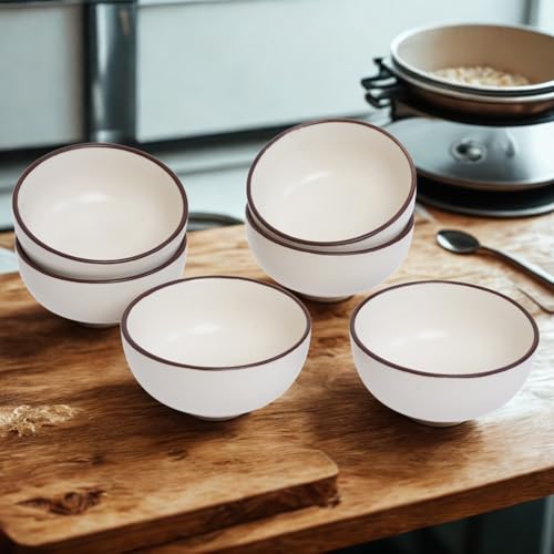 Image of Freakway Premium Ceramic Cream Bowl Set of 6 - Smooth Finish, Microwave & Dishwasher Safe