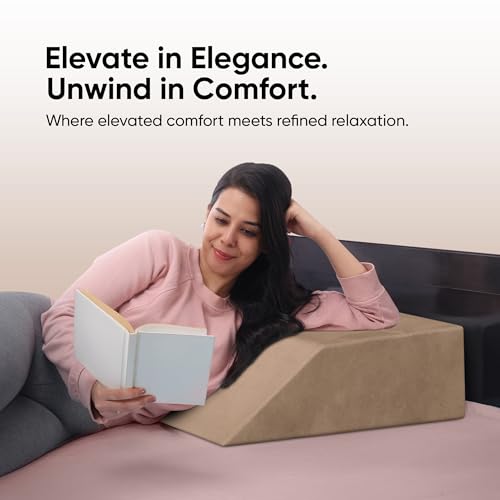 Image of Frido Leg Elevation Wedge Pillow for Edema, Varicose Veins, Fracture | High Resilience Foam Cushion for Leg, Knee & Thigh Support | Back Pain & Swelling Relief | Lightweight (Light Caramel)