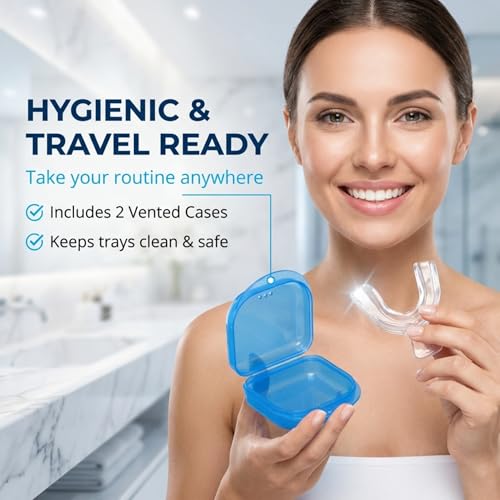 Image of Lumeeno Moldable Teeth Whitening Trays for Gel Compatible with Opalescence and All Gels - 4 Trays & 2 Storage Cases Thin, Trimmable, BPA-Free