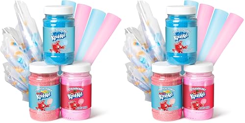 Image of Nostalgia Kool-Aid Cotton Candy Flossing Sugar Party Kit 6-Pack, Blue Raspberry, Strawberry, Tropical Punch, 3-16 oz bottles - 48 total ounces - Bottles of Cotton Candy Sugar Mix