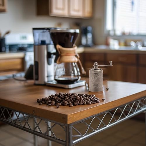 LaModaHome Silver Manual Hand Grinder Mill for Turkish Greek Arabic Coffee Beans & Spice Pepper Salt, Brass