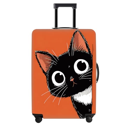 Image of Black Cat Luggage Cover for 32-34 Inch Suitcases - Stretch Travel Suitcase Protector with Orange Background - Durable Anti-Scratch Washable Cover for Luggage,XL