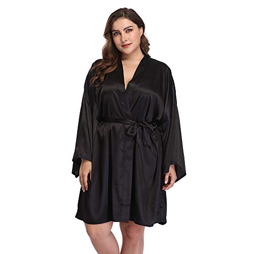 Women's Plus Size Short Satin Kimono Robes Sleepwear Bathrobes Silky Dressing Gown2