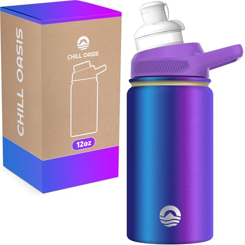 Chill Oasis Water Bottle | Compatible With Popular Flavor Cartridges | BPA Free, Leak Proof, Double-Walled Vacuum Insulated Stainless Steel, and Dishwasher Safe | Cold for 24 Hours (Aura, 12oz)