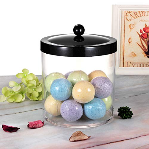 SheeChung 50oz Large Plastic Apothecary Jar with Black Stainless Steel Lid - Shatterproof Laundry Pods Container - Modern Industrial Bathroom & Kitchen Storage Organizer for Scent Beads, Bath Bombs