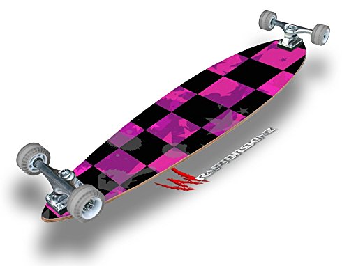 Checker Stars Pink - Decal Style Vinyl Wrap Skin fits Longboard Skateboards up to 10