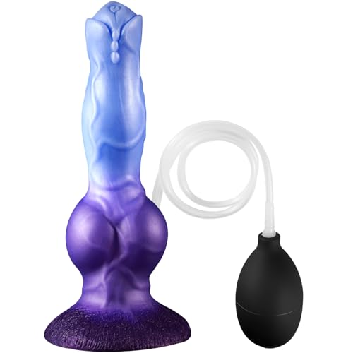 Image of Squirting Monster Dog Silicone Dildo with Suction Cup (Blue) | Soft Akin-safe silicone Strong Auction Cup for Hands-free Anal Plug Penis for Beginner Users Simple to Clean