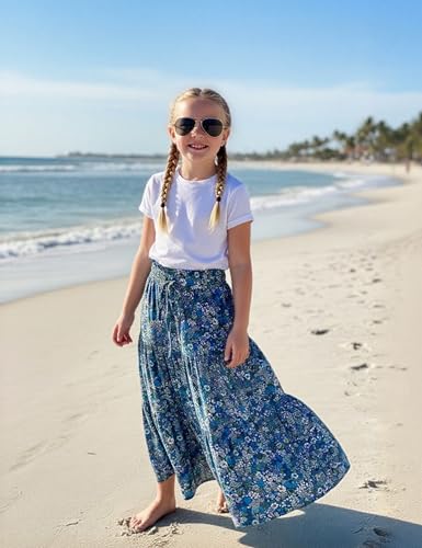 Image of Maxi Skorts Skirt for Girls Button Front High Waisted Long Skirt with Belt Ruffled Skirts with Pocket 3-12Years